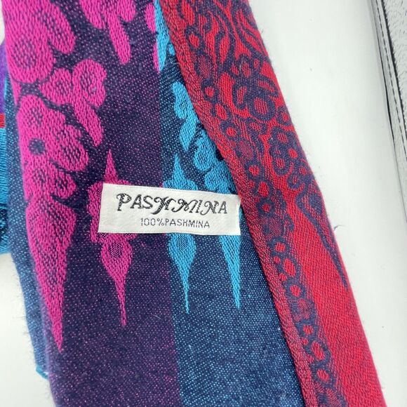Pashmina Scarf Wrap Shawl 100% Pashmina Multicolor Fringe Boho 68x27 In - Picture 5 of 9
